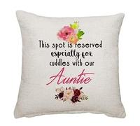 Charo Gifts Mothers Day themed This spot is reserved especially for Cuddles with our Auntie Linen Cushion Cover 45 cm x 45 cm Throw Pillow Cover.