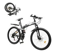 Charocean 26 Inch Folding Mountain Bike Full Suspension Mountain Bikes for Adults, 21-Speed Foldable Mountain Bicycle with Dual Disc Brakes, MTB Folding Bicycle Mountain Bikes for Men, Women (Black)