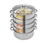 Charocean 28cm Steamer Pot 5 Tier Stainless Steel Steamer Pan Large Dumpling Steamers Cooking Pot with Vented Glass Lid for All Stoves, Dish-Washer Safe (Φ28cm)