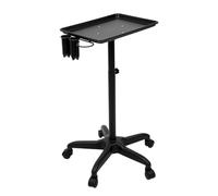 Charocean Adjustable Height Salon Trolley on Wheels - Aluminum Medical Cart with 2 Cups and Metal Loop for Beauty, Spa, Tattoo, Dentistry (Black)