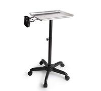 Charocean Hairdressing Trolley on Wheels, Adjustable Height Salon Trolley Aluminum Tattoo Trolley Medical Trolley with 2 Cups and 1 Metal Loop, Tool Trolley for Beauty, Spa, Tattoo, Dentistry (Silver)