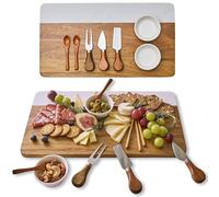 CharQ Acacia Wood & Marble Charcuterie Board Set - Premium Cheese Board with Knives, Bowls & Elegant Gift Packaging for Parties, Weddings, Housewarming & Thanksgiving Gifts