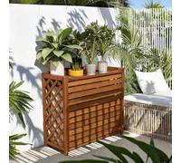 Charred Solid Wood AC Unit Cover - Easy Install Outdoor Enclosure, Conceal Air Conditioner, Decorative Flower Support for Small Units, Durable & Stylish Design