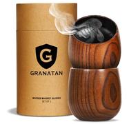 Charred Wooden Whiskey Bourbon Drinking Glass 2 Pack, 10oz Wooden Old Fashioned Glasses, Whiskey Tumbler, Bourbon Gifts for Men, Whiskey Gifts for Men