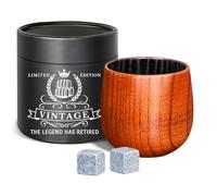 Charred Wooden Whiskey Glass with Gift Box & Whiskey Stones - Handcrafted Bourbon Tumbler for Men, Unique Old Fashioned Glass for Bourbon, Scotch & Cocktail Lovers - Perfect for Dad or Husband