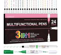 CHARSOCO 24 Colors 3-in-1 Marker Pens - Curve Tip, Fine Point & Brush Tip - 24 Patterns, Interchangeable, for Adults, Coloring Books, DIY Cards, Drawing, Note Taking, Calligraphy, Journaling
