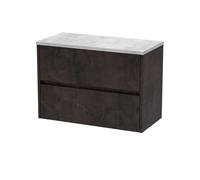 Chartley Contemporary 2 Drawer Wall Hung Vanity Unit with Laminate Worktop, Metallic Slate, 800mm