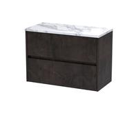 Chartley Contemporary 2 Drawer Wall Hung Vanity Unit with Laminate Worktop, Metallic Slate, 800mm