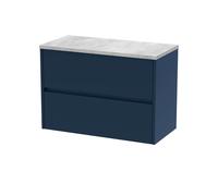 Chartley Contemporary 2 Drawer Wall Hung Vanity Unit with Laminate Worktop, Midnight Blue, 800mm