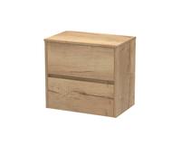 Chartley Contemporary 2 Drawer Wall Hung Vanity Unit with Worktop, Autumn Oak, 600mm