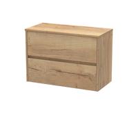 Chartley Contemporary 2 Drawer Wall Hung Vanity Unit with Worktop, Autumn Oak, 800mm