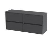 Chartley Contemporary 4 Drawer Handleless Wall Hung Vanity Unit with Worktop, Graphite Grey Woodgrain, 1205mm