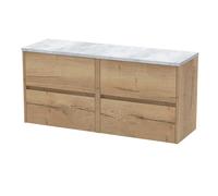 Chartley Contemporary 4 Drawer Wall Hung Vanity Unit with Laminate Worktop, Autumn Oak, 1200mm