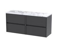 Chartley Contemporary 4 Drawer Wall Hung Vanity Unit with Laminate Worktop, Graphite Grey Woodgrain, 1200mm
