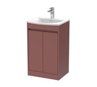 Chartley Contemporary Floor Standing 2 Door Vanity Basin Unit, Curved Basin, 500mm, Smoked Red