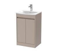 Chartley Contemporary Floor Standing 2 Door Vanity Basin Unit, Curved Basin, 500mm, Taupe