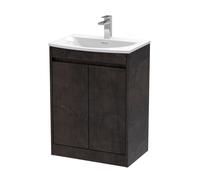 Chartley Contemporary Floor Standing 2 Door Vanity Basin Unit, Curved Basin, 600mm, Metallic Slate