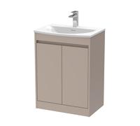 Chartley Contemporary Floor Standing 2 Door Vanity Basin Unit, Curved Basin, 600mm, Taupe