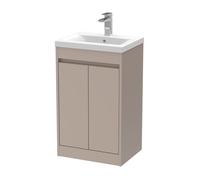 Chartley Contemporary Floor Standing 2 Door Vanity Basin Unit, Mid-Edge Basin, 500mm, Taupe