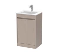 Chartley Contemporary Floor Standing 2 Door Vanity Basin Unit, Minimalist Basin, 500mm, Taupe