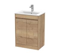 Chartley Contemporary Floor Standing 2 Door Vanity Basin Unit, Minimalist Basin, 600mm, Autumn Oak