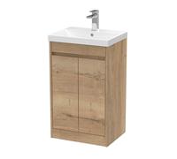 Chartley Contemporary Floor Standing 2 Door Vanity Basin Unit, Thin-Edge Basin, 500mm, Autumn Oak