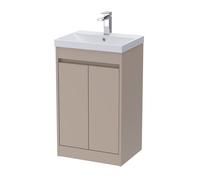 Chartley Contemporary Floor Standing 2 Door Vanity Basin Unit, Thin-Edge Basin, 500mm, Taupe