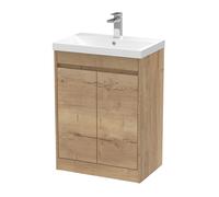 Chartley Contemporary Floor Standing 2 Door Vanity Basin Unit, Thin-Edge Basin, 600mm, Autumn Oak