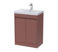 Chartley Contemporary Floor Standing 2 Door Vanity Basin Unit, Thin-Edge Basin, 600mm, Smoked Red