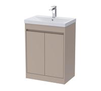 Chartley Contemporary Floor Standing 2 Door Vanity Basin Unit, Thin-Edge Basin, 600mm, Taupe
