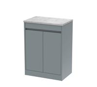 Chartley Contemporary Floor Standing 2 Door Vanity Unit with Bellato Grey Laminate Worktop, 600mm, Coastal Grey