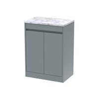 Chartley Contemporary Floor Standing 2 Door Vanity Unit with Carrera Marble Laminate Worktop, 600mm, Coastal Grey