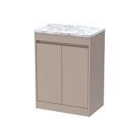 Chartley Contemporary Floor Standing 2 Door Vanity Unit with Carrera Marble Laminate Worktop, 600mm, Taupe
