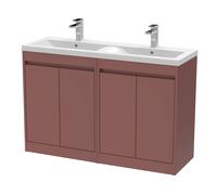 Chartley Contemporary Floor Standing 4 Door Vanity Basin Unit, Ceramic Basin, 1200mm, Smoked Red