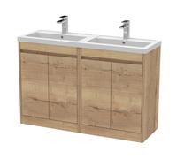 Chartley Contemporary Floor Standing 4 Door Vanity Basin Unit, Polymarble Basin, 1200mm, Autumn Oak