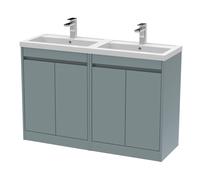 Chartley Contemporary Floor Standing 4 Door Vanity Basin Unit, Polymarble Basin, 1200mm, Coastal Grey