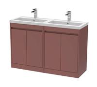 Chartley Contemporary Floor Standing 4 Door Vanity Basin Unit, Polymarble Basin, 1200mm, Smoked Red