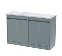 Chartley Contemporary Floor Standing 4 Door Vanity Unit with Bellato Grey Laminate Worktop, 1200mm, Coastal Grey