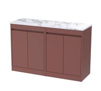 Chartley Contemporary Floor Standing 4 Door Vanity Unit with Carrera Marble Laminate Worktop, 1200mm, Smoked Red
