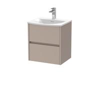 Chartley Contemporary Wall Hung 2 Drawer Vanity Basin Unit, Curved Basin, 500mm, Taupe