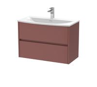 Chartley Contemporary Wall Hung 2 Drawer Vanity Basin Unit, Curved Basin, 800mm, Smoked Red