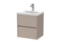 Chartley Contemporary Wall Hung 2 Drawer Vanity Basin Unit, Mid-Edge Basin, 500mm, Taupe