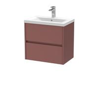 Chartley Contemporary Wall Hung 2 Drawer Vanity Basin Unit, Mid-Edge Basin, 600mm, Smoked Red