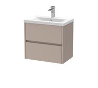 Chartley Contemporary Wall Hung 2 Drawer Vanity Basin Unit, Mid-Edge Basin, 600mm, Taupe