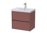 Chartley Contemporary Wall Hung 2 Drawer Vanity Basin Unit, Thin-Edge Basin, 600mm, Smoked Red