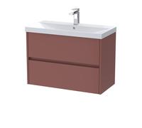 Chartley Contemporary Wall Hung 2 Drawer Vanity Basin Unit, Thin-Edge Basin, 800mm, Smoked Red