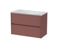 Chartley Contemporary Wall Hung 2 Drawer Vanity Unit with Bellato Grey Laminate Worktop, 800mm, Smoked Red