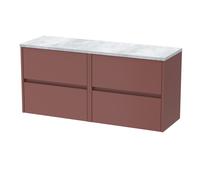 Chartley Contemporary Wall Hung 4 Drawer Vanity Unit with Bellato Grey Laminate Worktop, 1200mm, Smoked Red