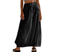 CHARTOU Women Baggy Parachute Skirt Comfy Casual Cotton Y2k Cargo Maxi Long Skirt, Black, S