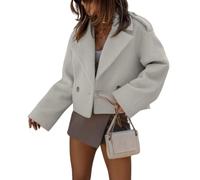 CHARTOU Women Crop Pea Coat Wool Blend Office Work Lapel Collar Short Winter Jacket Trench Coat, Apricot, S